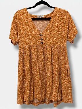 Boho Babydoll Mini Dress Floral Cottagecore Prairie Festival Dress Small